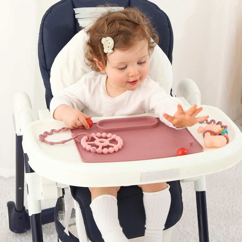 Seposeve 2 Pack Baby Silicone Mat, with Suction Base and 8 Stretchable Straps, Baby Placemats, Activity Mat for Infants to Toddlers, Keeps Babies Essentials Off The Floor, Purple Pink - Image 5